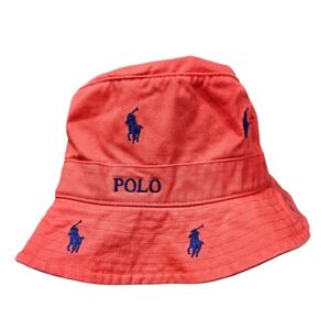 Polo Ralph Lauren Bucket Hat Unisex L/XL Coral Blue Embroidered Pony Streetwear